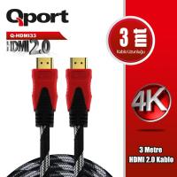 QPORT Q-HDMI33 3 METRE 2.0V 4K  ALTIN UÇLU ÖRGÜLÜ KABLO