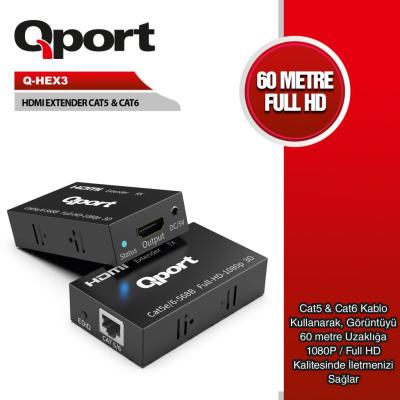 QPORT Q-HEX3 HDMI EXTENDER CAT6 60M 2 LI PAKET