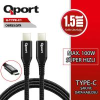QPORT Q-TYPE-C1 1.5M TYPE-C 100W SUPER HIZLI PD SARJ VE DATA KABLOSU