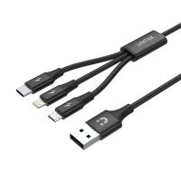 UNITEK USB-A 3in1 HIZLI ŞARJ KABLOSU 1.2MT 2.4A MICRO USB, TYPE-C, LIGHTNING (C14049BK)