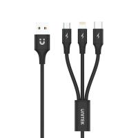 UNITEK USB-A 3in1 HIZLI ŞARJ KABLOSU 1.2MT 2.4A MICRO USB, TYPE-C, LIGHTNING (C14049BK)